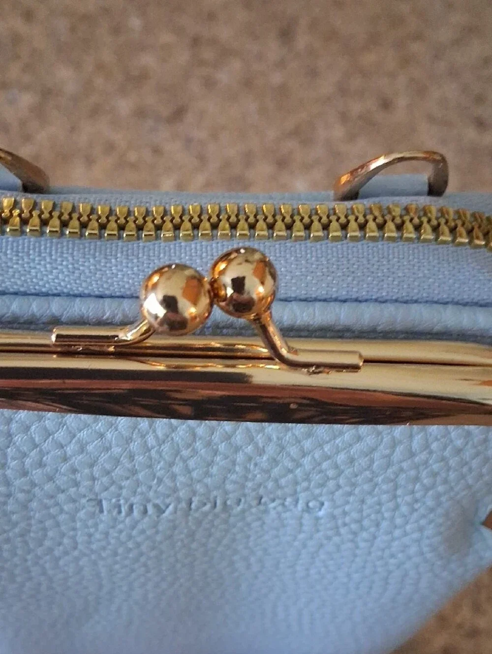 Light Blue Faux Pebble Leather Tiny BIG Bag Clutch Wallet with Gold Frame